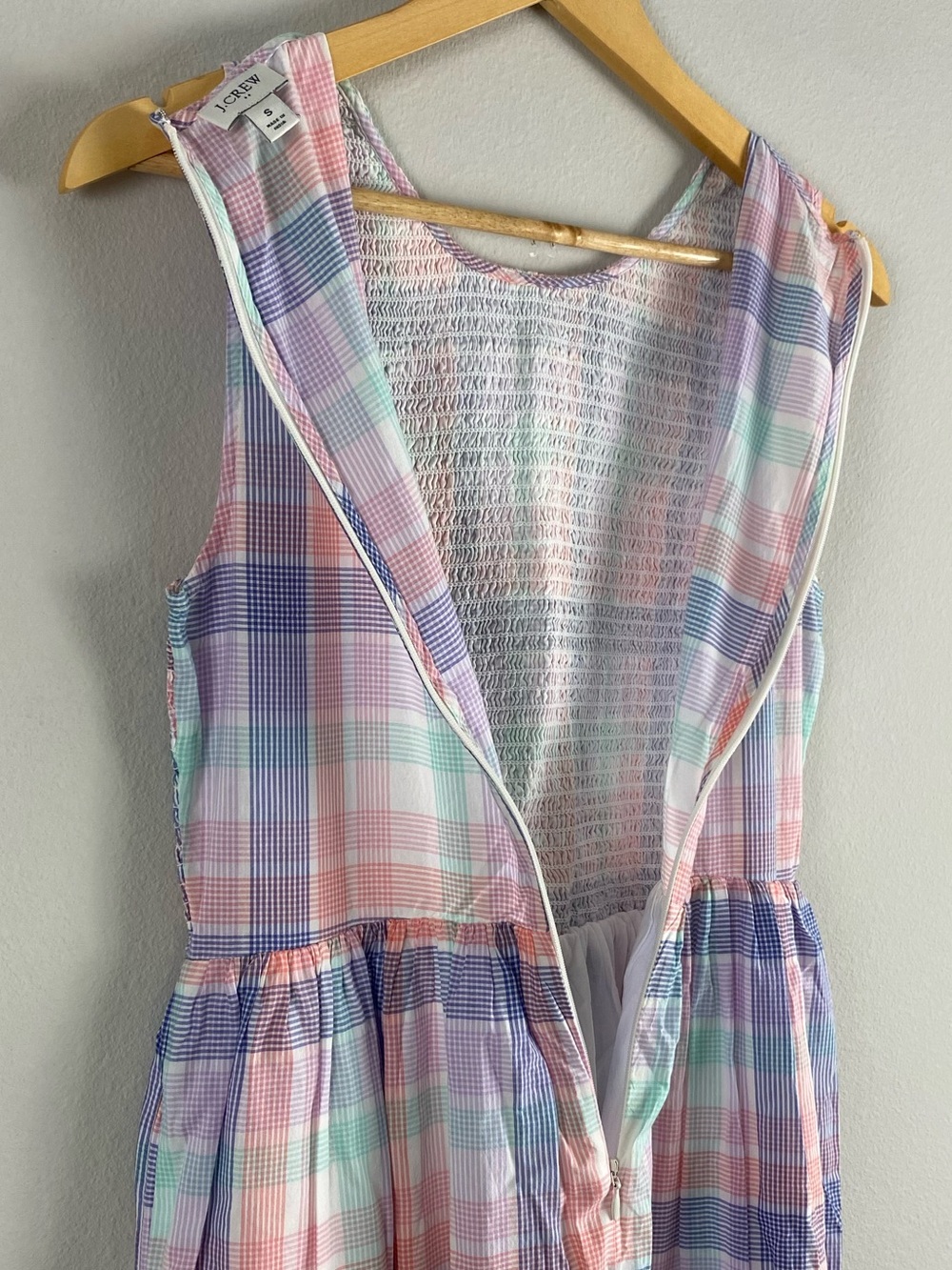 J. Crew Factory Pastel Plaid Smocked Midi Dress | 2 Pockets | Multicolor - Picture 12 of 16